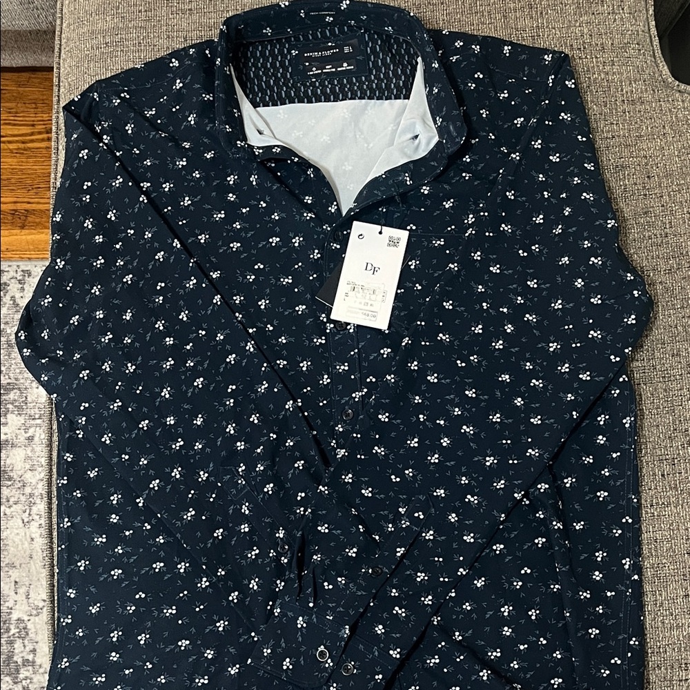 Denim & Flower Navy Button Down Floral Shirt